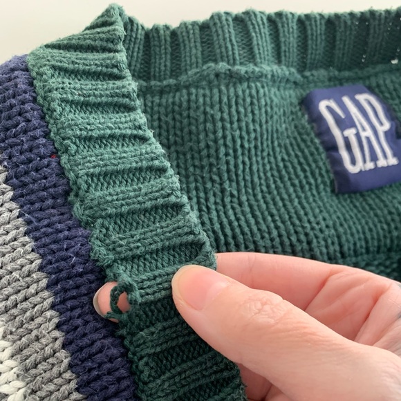 Gap Vintage Green Cable Knit Tennis Cricket Sweater V-neck 90s Oversized Fit - Picture 12 of 12